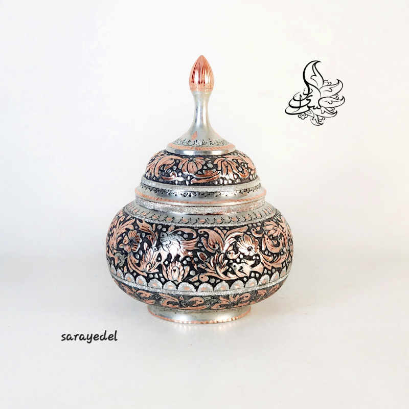 شکلات خوری قندانی مس قلمزنی دو رنگ50154