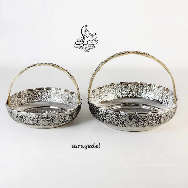 سبد پذیرایی مسی روکش کروم گل برجسته33349/333490